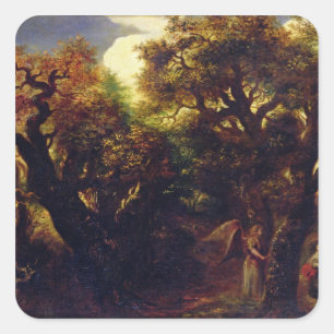 Waldlandschaft mit Hagar und dem Engel Quadratischer Aufkleber