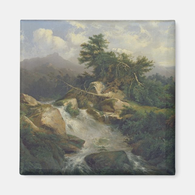 Waldlandschaft mit Wasserfall Magnet (Vorne)