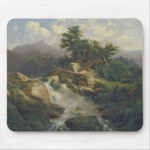 Waldlandschaft mit Wasserfall Mousepad