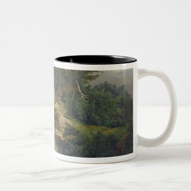 Waldlandschaft mit Wasserfall Zweifarbige Tasse (Rechts)