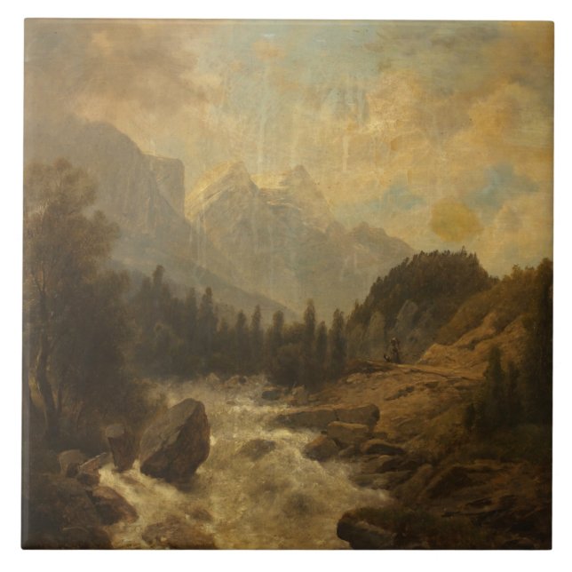 Waldlandschaft Szene (von Josef Kriehuber) Fliese (Vorderseite)