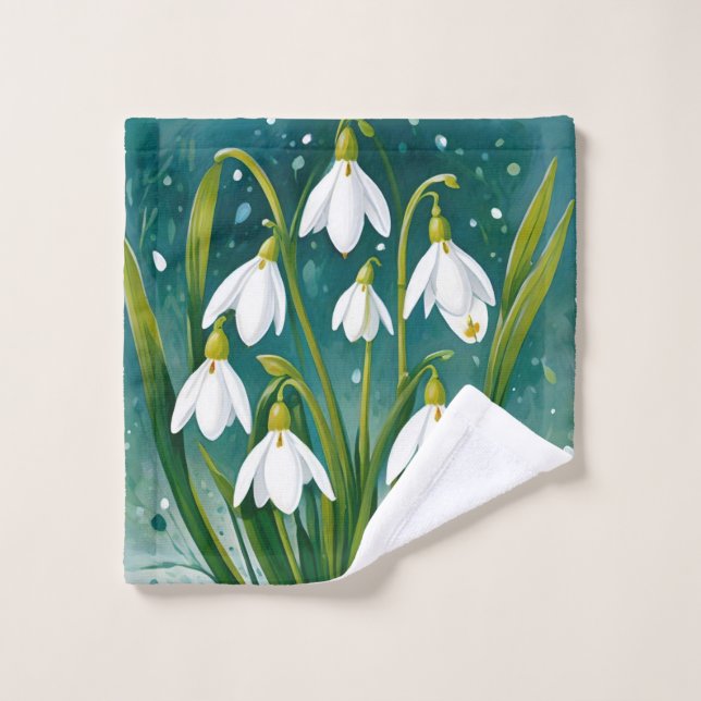Waldlandschneefallflora. Schneefall-Blume. Badhandtuch Set (Waschlappen)