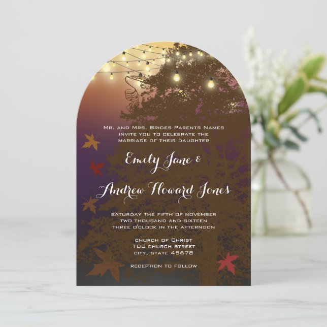 Waldlichter Brauner Ahornbaum Einladung zur Hochze (Stehend Vorderseite)