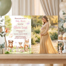 Waldmädchen-Baby-Party-Walde Tiere Foto-Einladung
