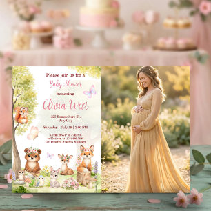 Waldmädchen-Baby-Party-Walde Tiere Foto-Einladung Einladung