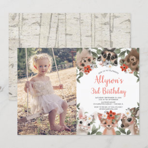 Waldmädchen niedliche Tiere zum Geburtstag des Fot Einladung