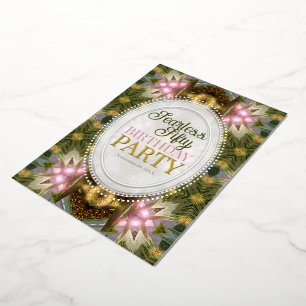 Waldmagie Grün Gold Rosa Party Folieneinladung