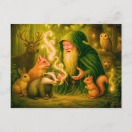 Waldmagier, der mit Tieren in Öl spricht Feiertagspostkarte