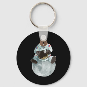 Waldmurmeltier-Astronaut sitzt auf dem Mond Weltra Schlüsselanhänger