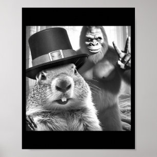 Waldmurmeltier macht Selfie mit Bigfoot Lustiges W Poster
