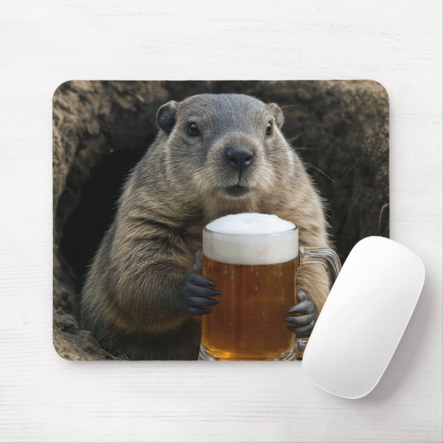 Waldmurmeltier mit Bierkrug Mousepad (Mit Mouse)
