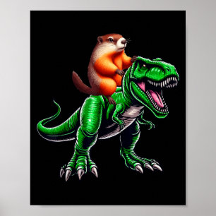 Waldmurmeltier Reitet T-Rex Kostüm Familie Kinder Poster