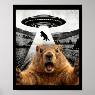 Waldmurmeltier-Selfie mit Alien-Ufo-Humor Männer F Poster