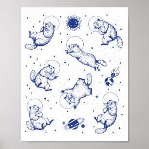 Waldmurmeltiere Astronaut Im Weltraum Lustig Retro Poster