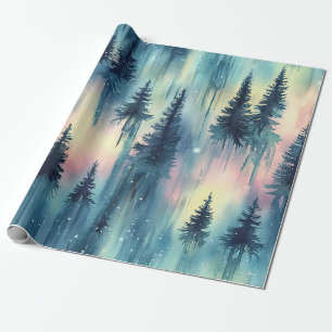 Waldmuster mit Nordlichtern Geschenkpapier