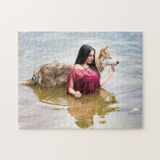 Waldnymphe mit ihrem Wolf Puzzle (Horizontal)