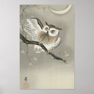 Waldohreule in Ginkgo von Ohara Koson Poster