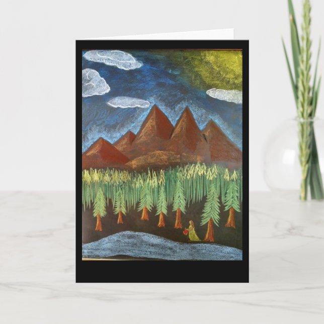 Waldorf inspirierte Kunst-Karte: Dame im Holz Karte (Vorderseite)