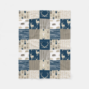 Waldpatchwork-Blanket in Tan und Navy Blue Fleecedecke