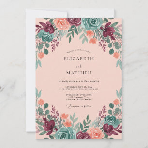 Waldpflaume Korallen Wilde Blumen Hochzeit Einladung