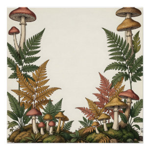 Waldpilz-Farn Botanisches Bordüren-Design Poster