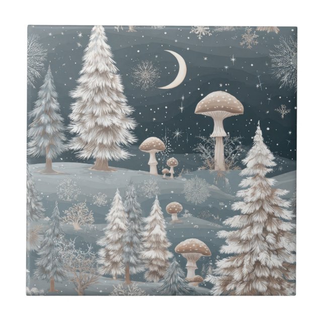 Waldpilz-Winterwaldmuster Fliese (Vorderseite)