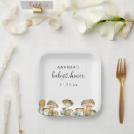 Waldpilze Babydusche Pappteller<br><div class="desc">Ein kleiner Pilz ist unterwegs! Das Motto des Pilzes ist eine Drehung auf der angesagten Woodland Babydusche. Die Aquarellbilder und die Herbstblätter sind in Aquarellfarben gehalten. Matching-Elemente verfügbar.</div>