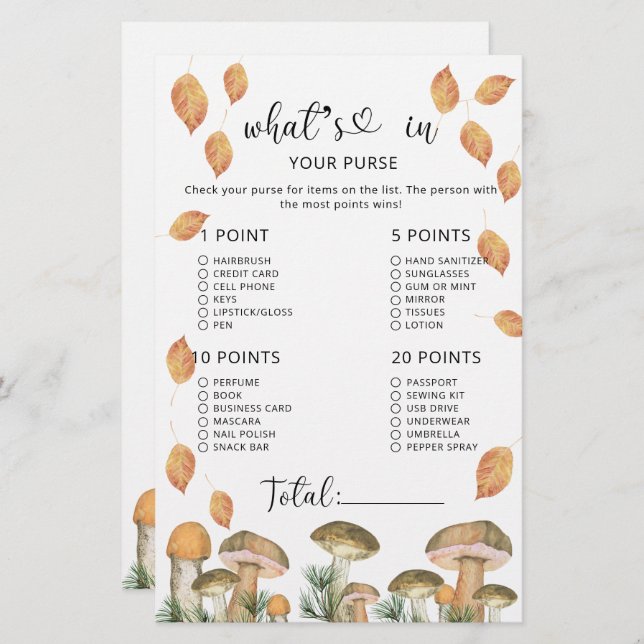 Waldpilze, die sich in der Handtasche der Babydusc (Vorne/Hinten)