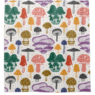 Waldpilze. Nahtloses Muster, Textur, Rücken Duschvorhang