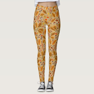 Waldpilze und Herbstflora auf Ocker Leggings