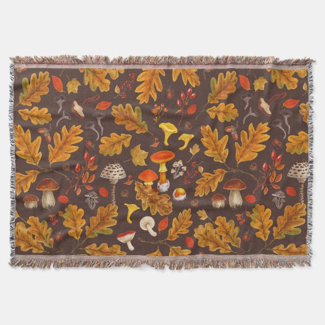 Waldpilze und Herbstflora in Braun Decke (Vorderseite)