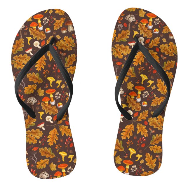 Waldpilze und Herbstflora in Braun Flip Flops (Fußbett)