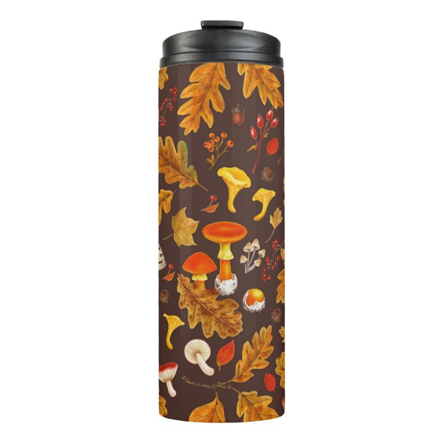 Waldpilze und Herbstflora in Braun Thermosbecher (Vorderseite)