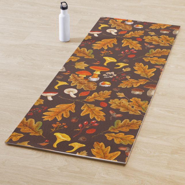 Waldpilze und Herbstflora in Braun Yogamatte (Beispiel)