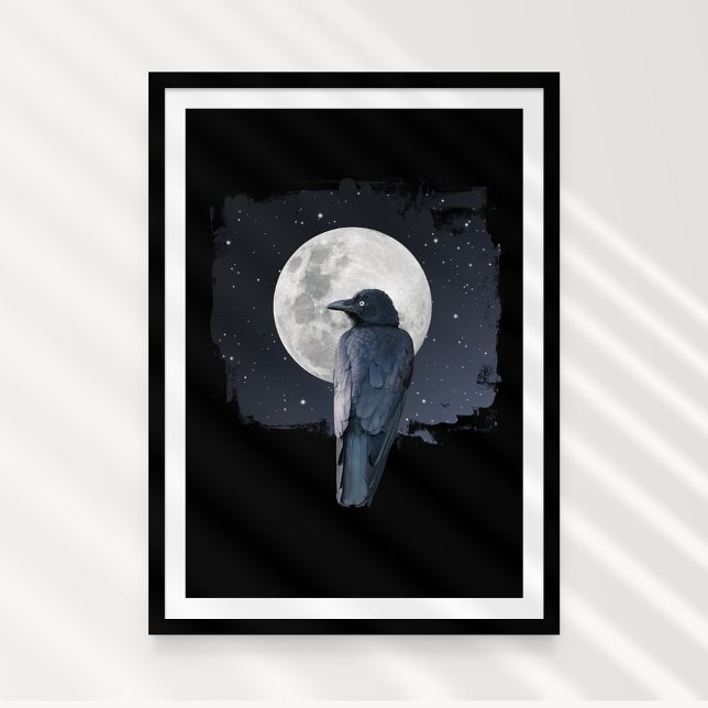 Waldrabe Kalter Mond Poster (Forest Raven on the Cold Moon (super moon). Mystic photographic Art.)