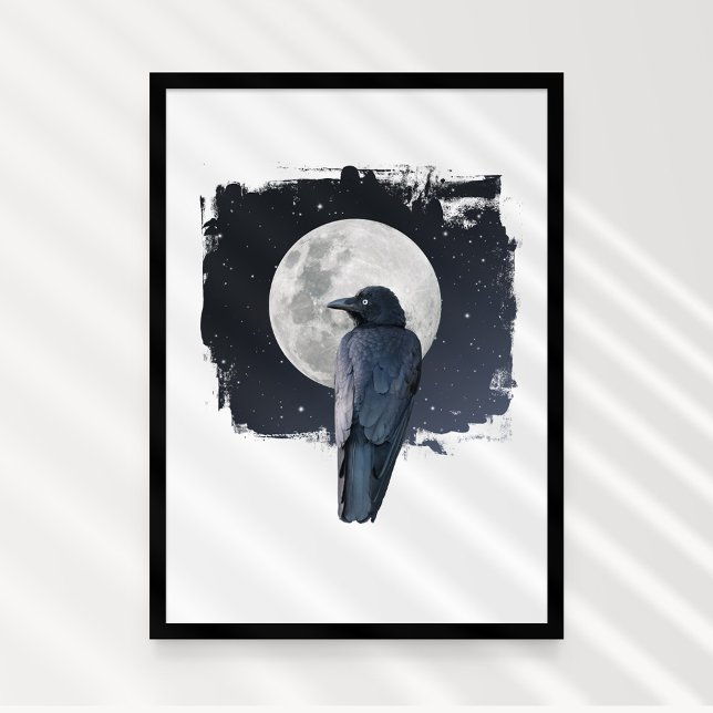Waldrabe Kalter Mond Poster (Forest Raven on the Cold Moon (super moon). Mystic art.)