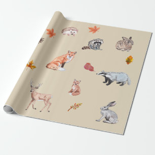 Waldrand Wasserfarbe Tierwald Fox Hirsche Kaninche Geschenkpapier
