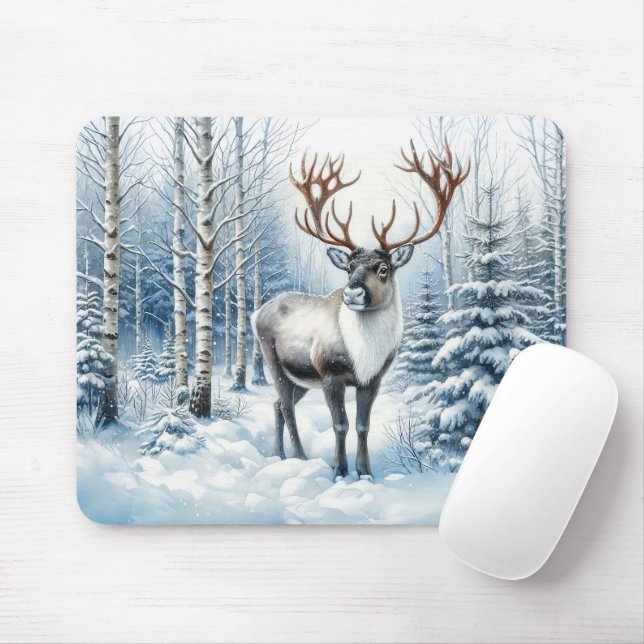 Waldren in winterlichem Wald Wildlife Blank Mousepad (Mit Mouse)