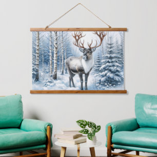 Waldren in winterlichem Wald Wildlife Blanket Wandteppich Mit Holzrahmen