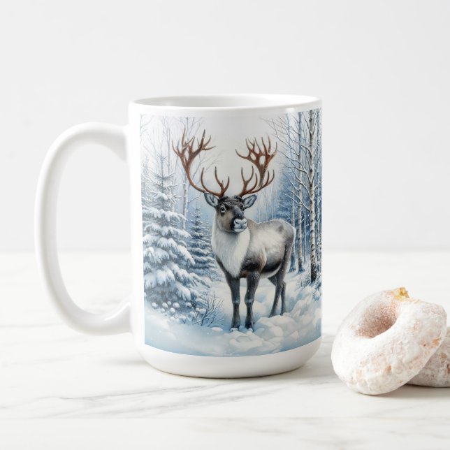 Waldrenentiere im Winterwald Wildleben Kaffeetasse (Mit Donut)