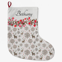 Waldrinder und Berries Rauch Weiß Großer Weihnachtsstrumpf