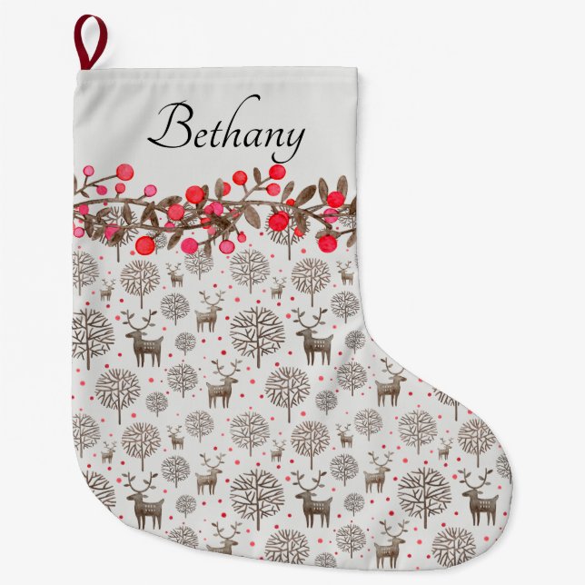 Waldrinder und Berries Rauch Weiß Großer Weihnachtsstrumpf (Vorderseite)