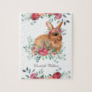 Waldrote Rosen Süße Florale Hase Kinder Name Puzzle