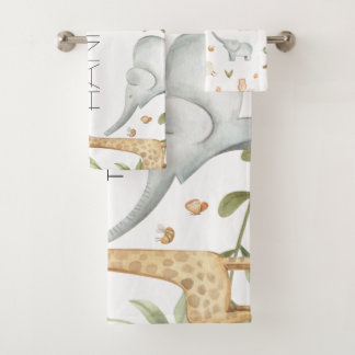 Waldsafari-Tiere personalisiertes Handtuchfleisch Badhandtuch Set