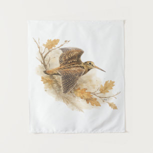 Waldschnepfe im Flug, Herbstwald-Naturkunst Wandteppich