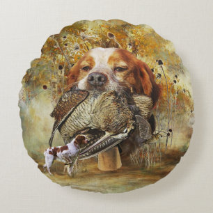 Waldschnepfenjagd mit Brittany Spaniel      Rundes Kissen