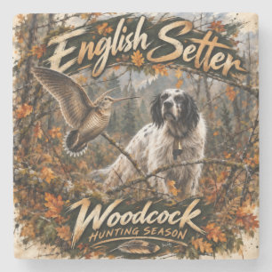 Waldschnepfenjagd mit English Setter, Kunst Steinuntersetzer