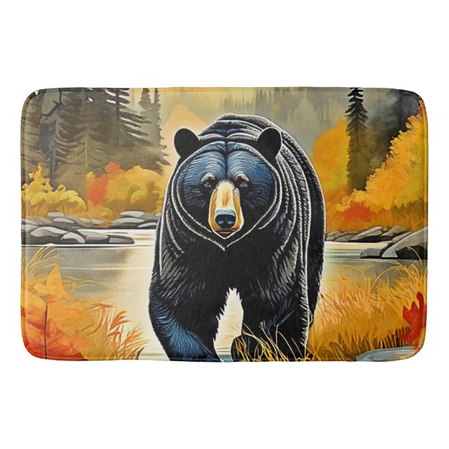 Waldschwarzer Bär Herbst Badematte (Vorderseite)