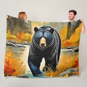 Waldschwarzer Bär Herbst Fleecedecke