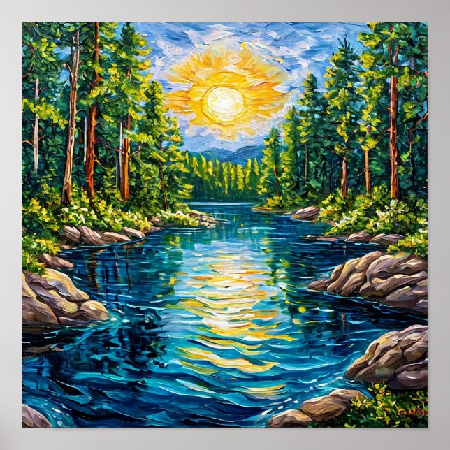 Waldsee Dekor Druck ruhige Natur Landschaft Poster (Vorne)